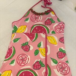 Pink Fruit Print Kids Casual Dress